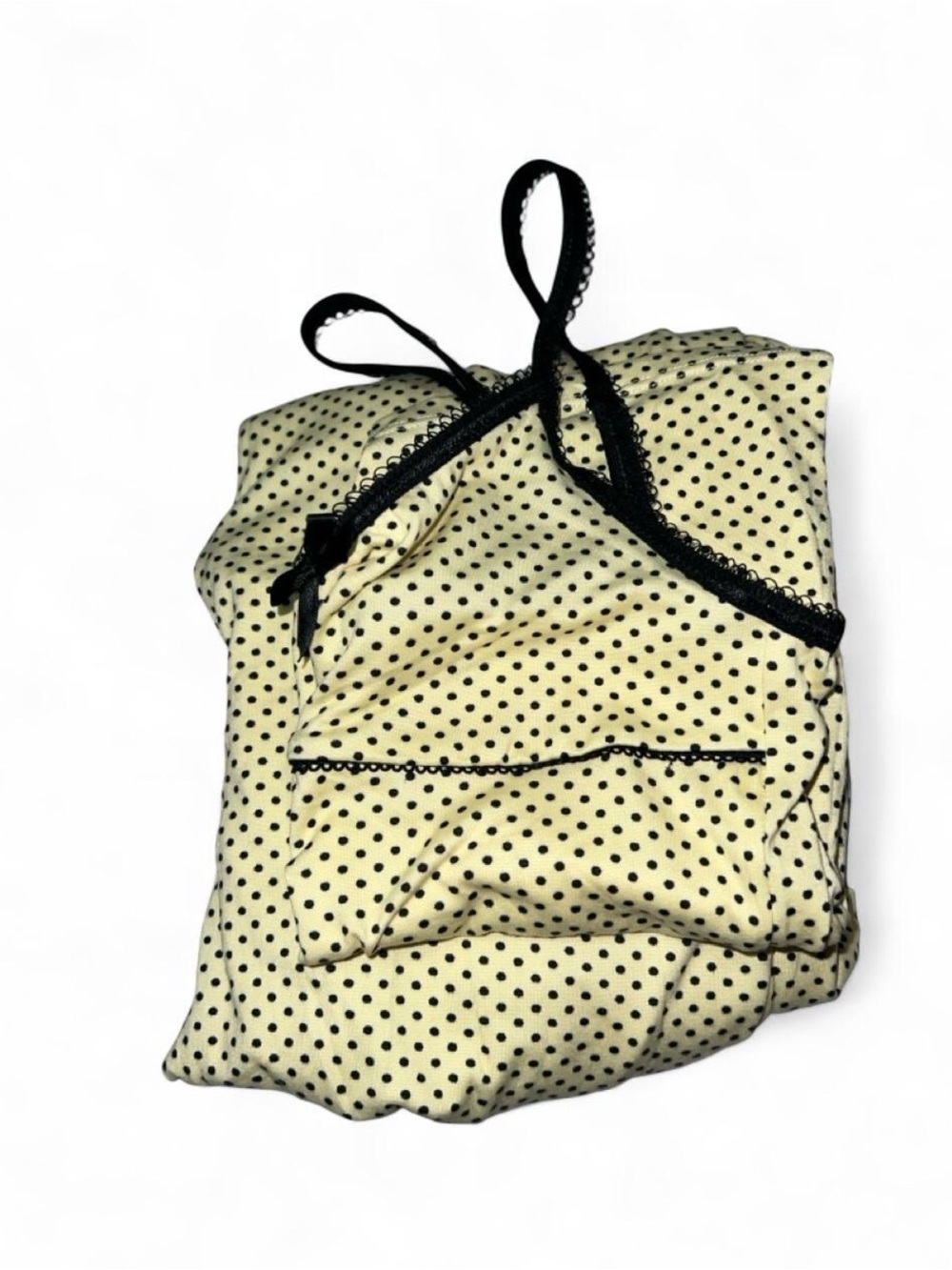 Cream Polka Dot Cosmetic Pouch with Black Lace Trim
